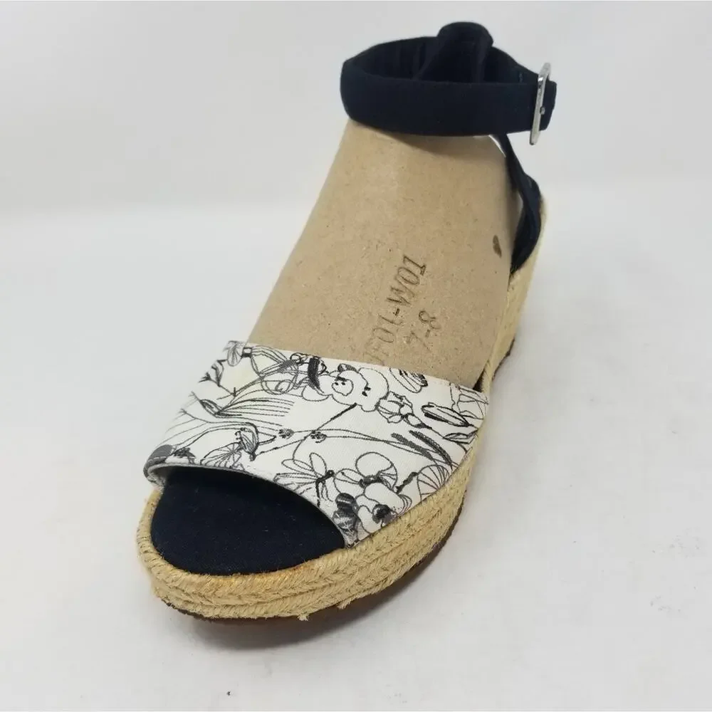 H&M Black & White Espadrilles Wedge Sandals Size 38 EU/‎ 7.5 US